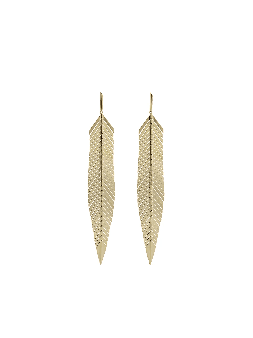 18kt yellow gold large feather drop earrings - Image 1
