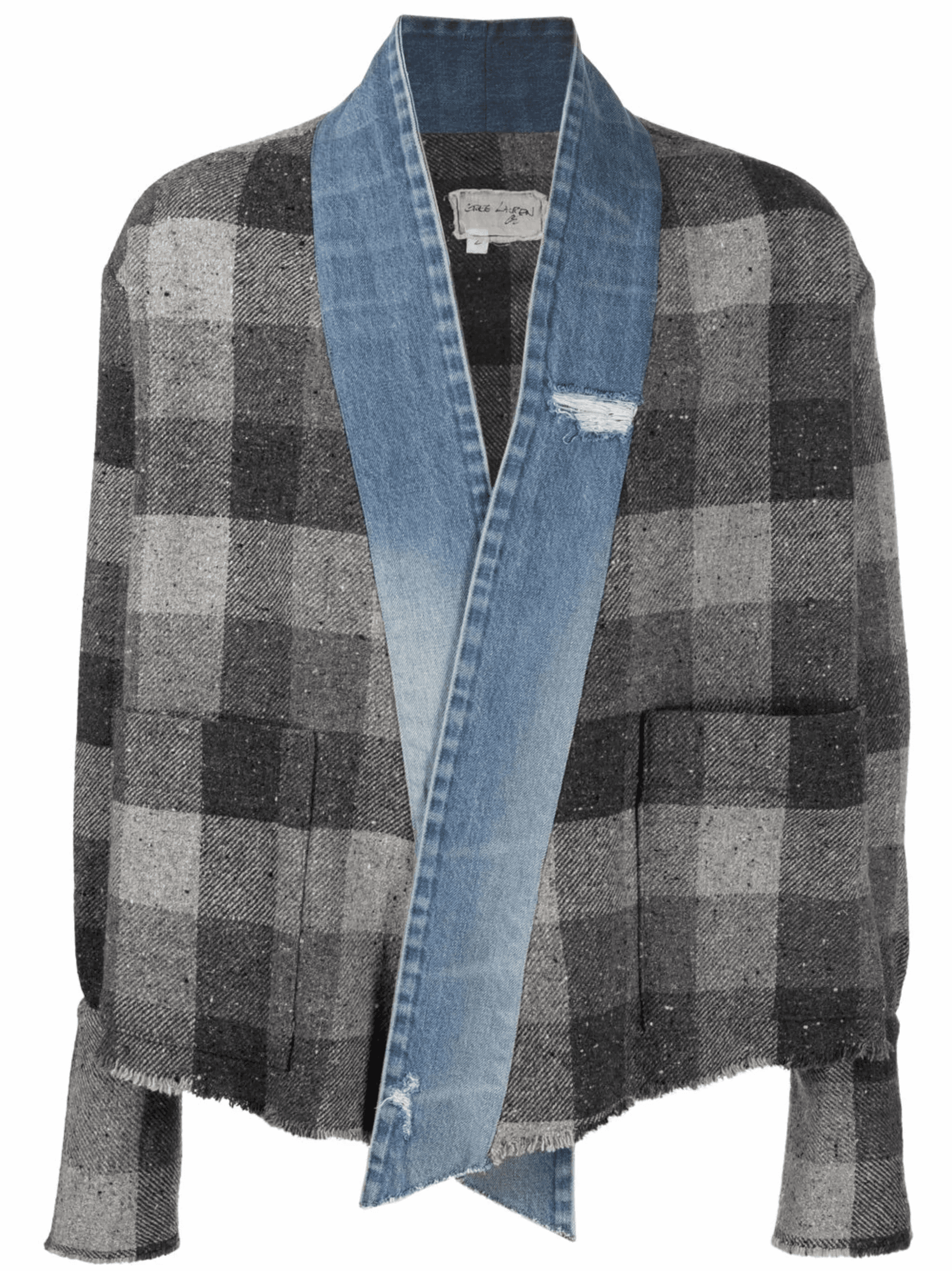 denim-trim checked shirt jacket - Image 1