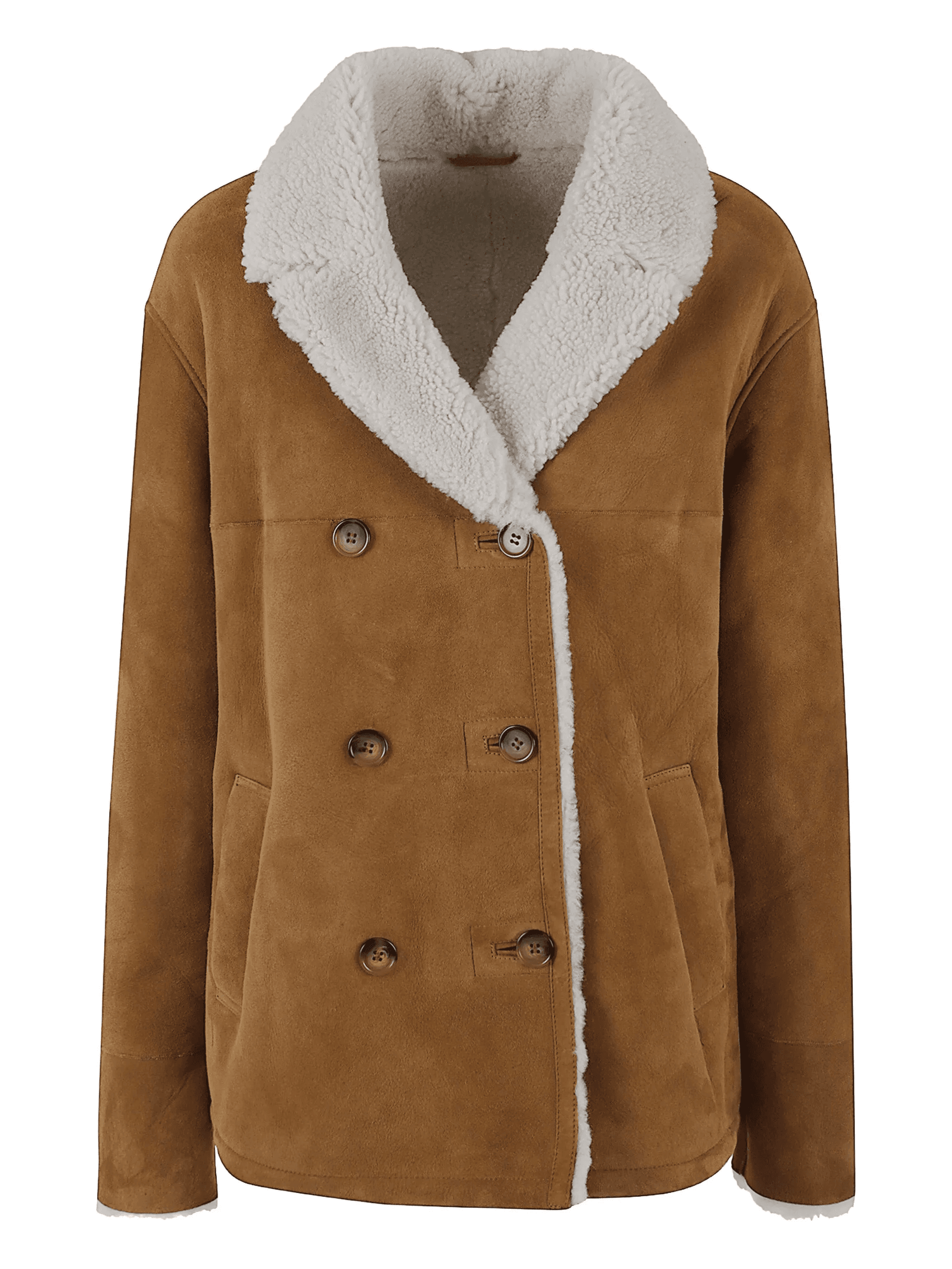 double-breasted shearling-collar coat - Image 1