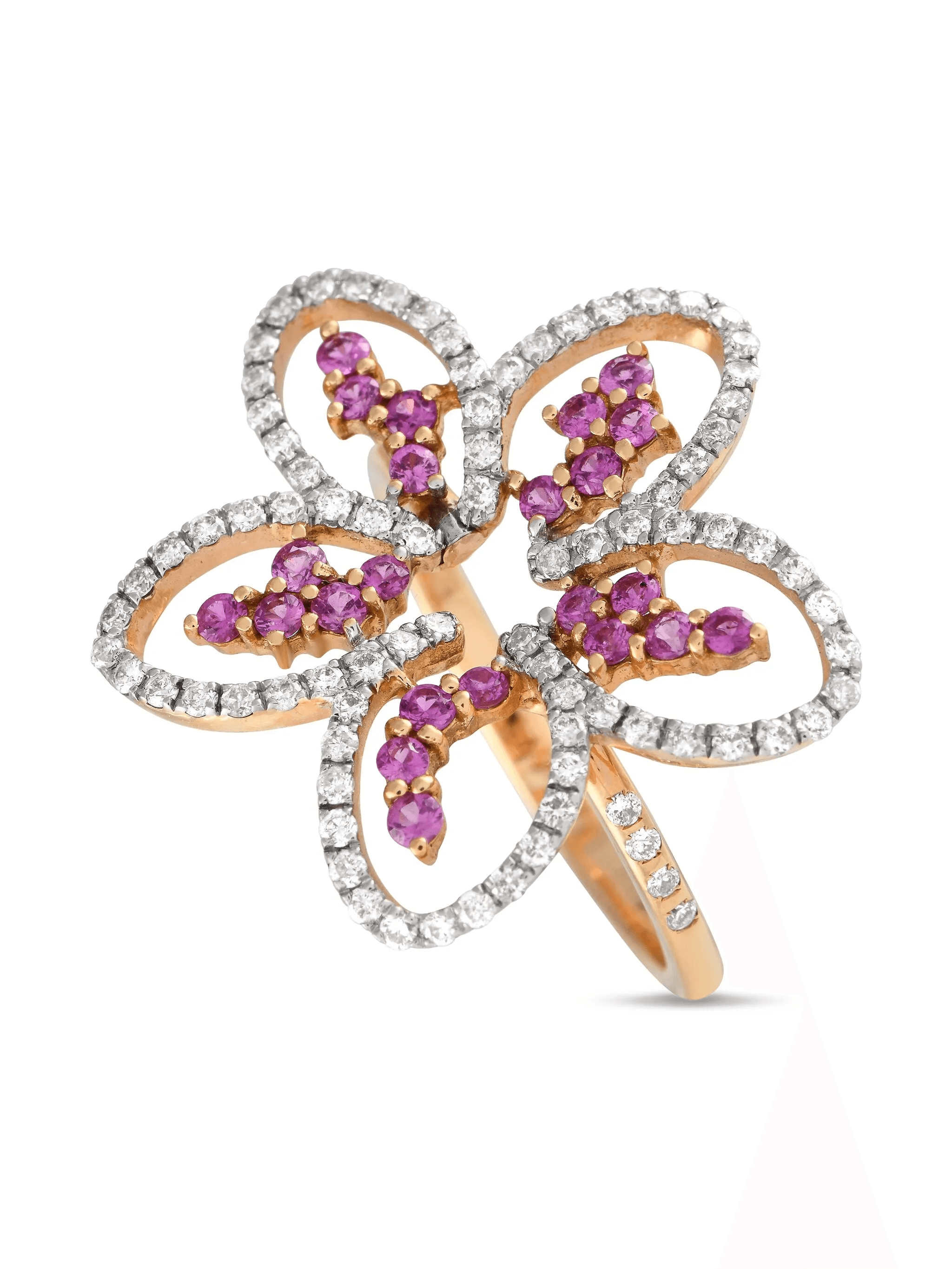 18K yellow gold Dainty Flower diamond and sapphire ring - Image 1