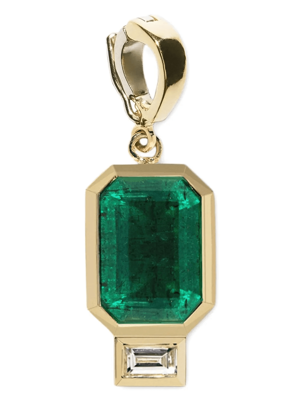 18K yellow gold emerald and diamond pendant - Image 1