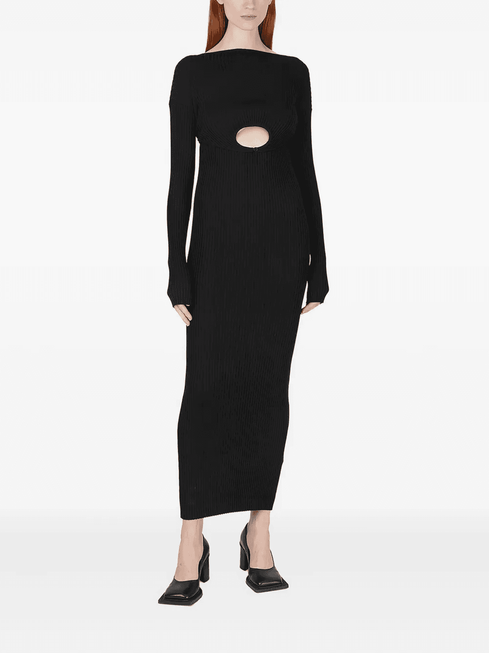 ribbed high-neck cut-out midi dress - Image 1