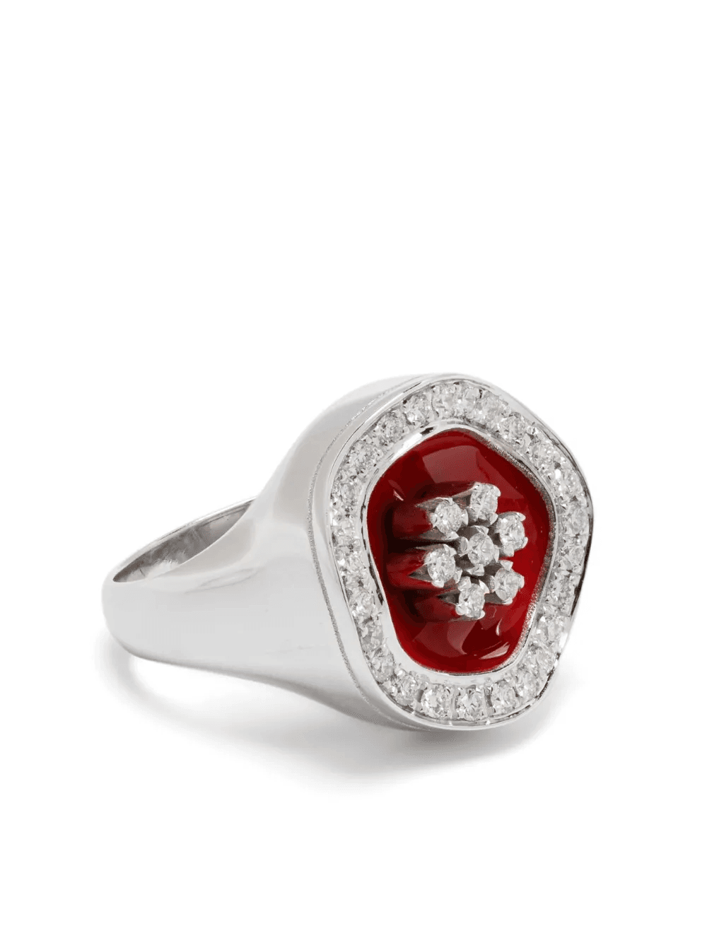 18K white gold The Flower diamond signet ring - Image 1