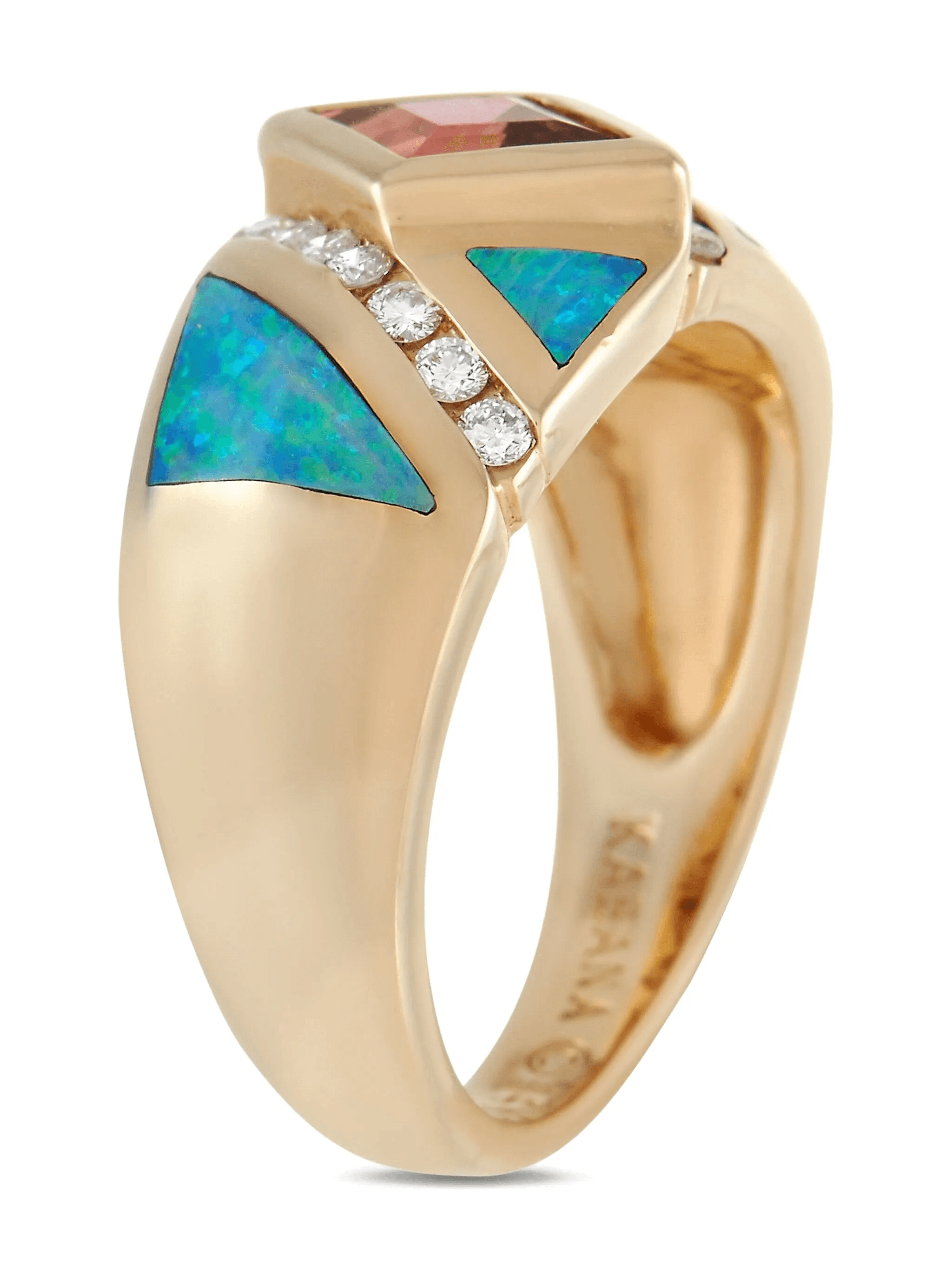 pre-owned 14K yellow gold tourmaline and diamond ring - Image 1