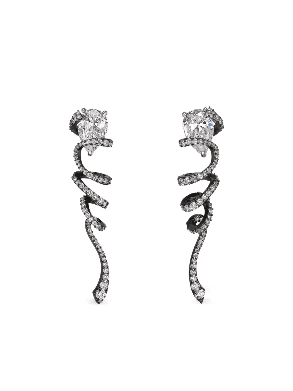 14K white gold Diamond Black Rhodium Twirl Earrings - Image 1