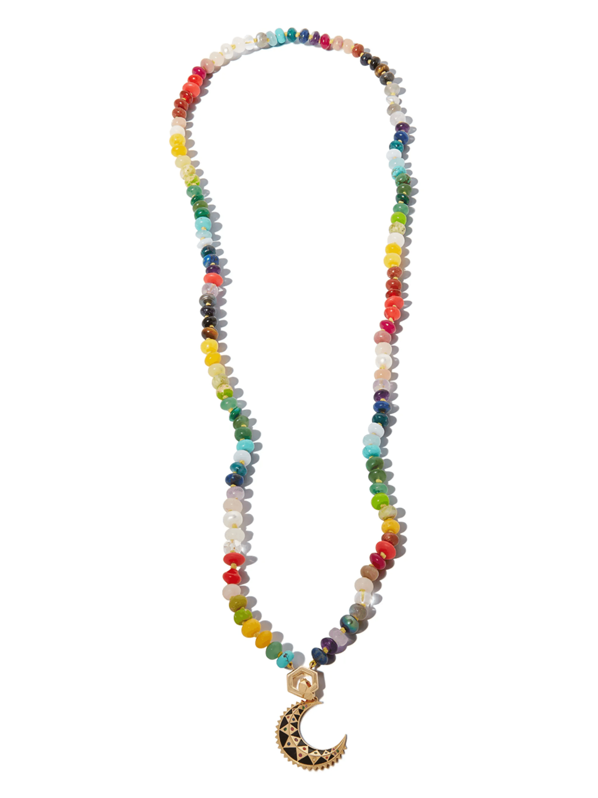 18kt yellow gold rainbow gemstone beaded necklace - Image 1
