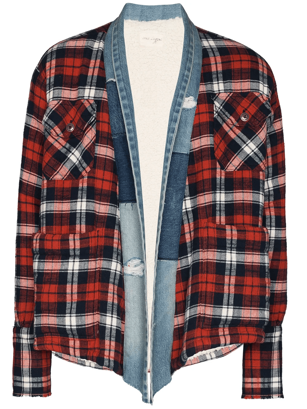 plaid flannel and denim cardigan - Image 1