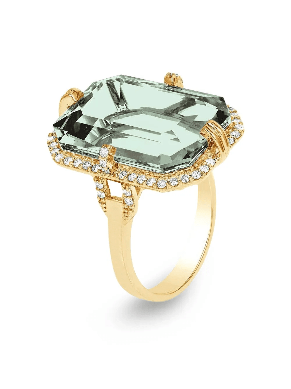 18K yellow gold embellished diamond and prasiolite ring - Image 1