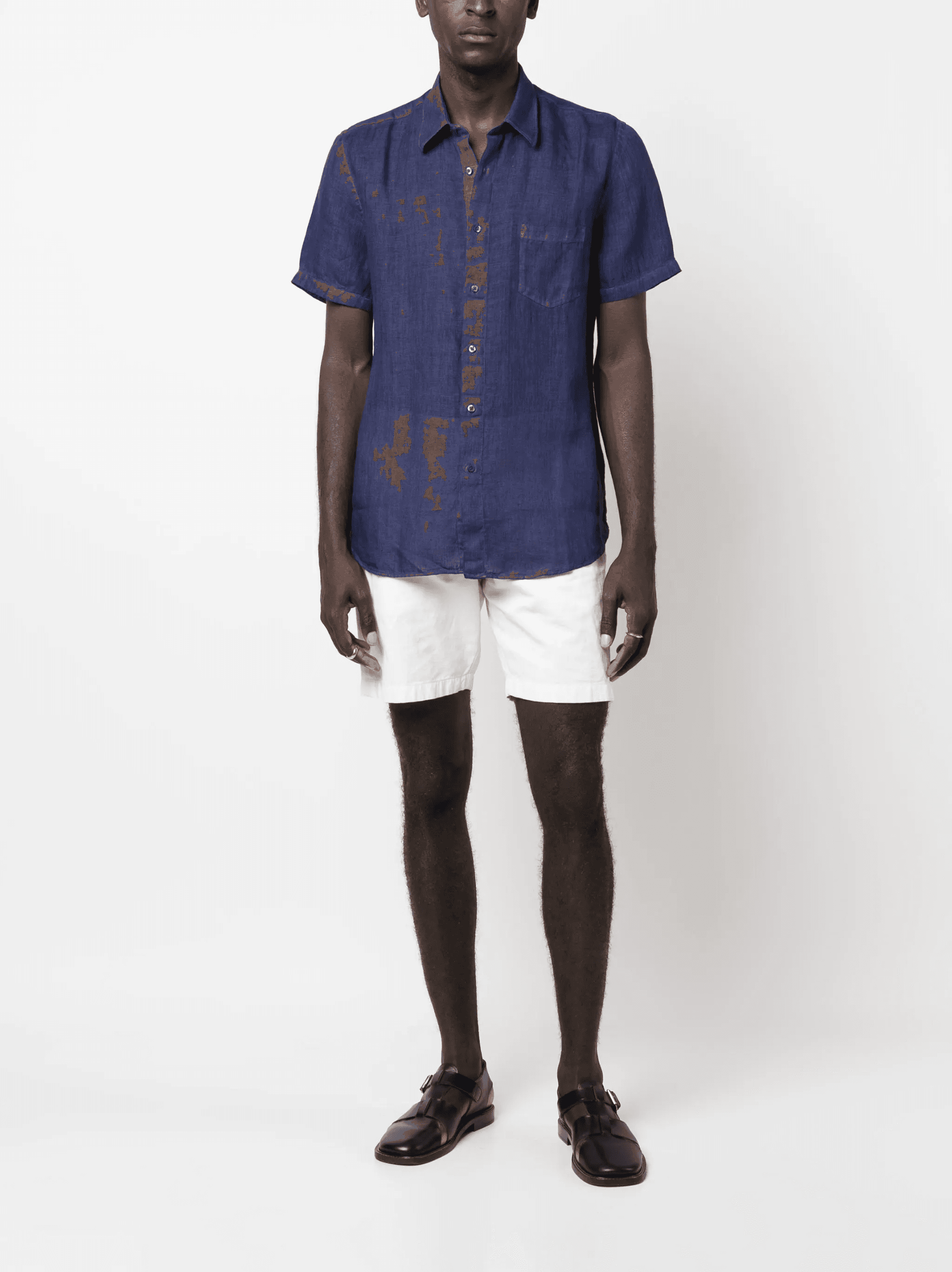 slub-texture short-sleeved linen shirt — Image 3