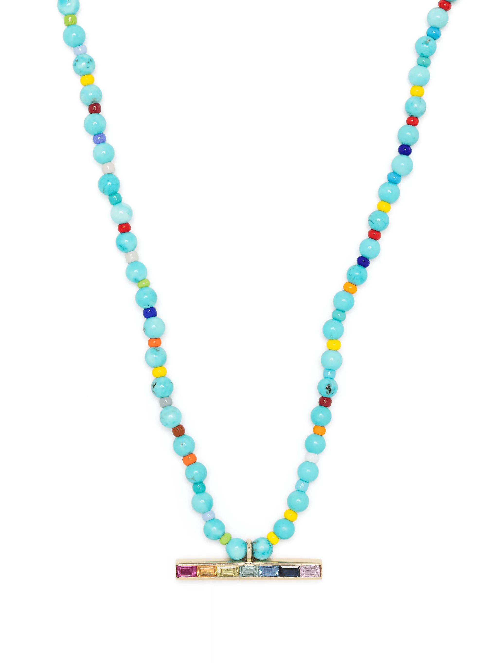 14kt yellow gold T-bar bead necklace - Image 1