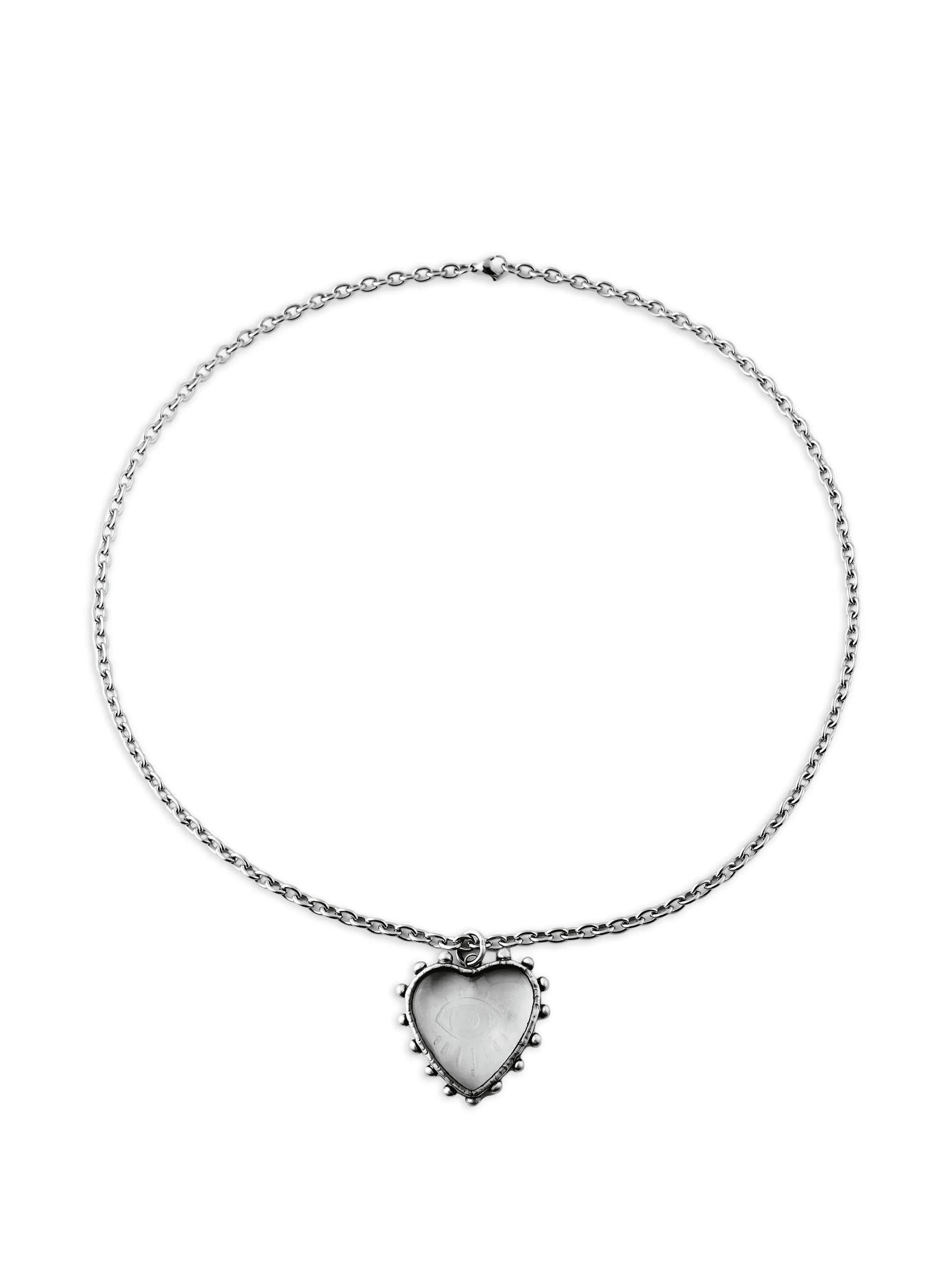 glass heart engraved pendant chain necklace - Image 1