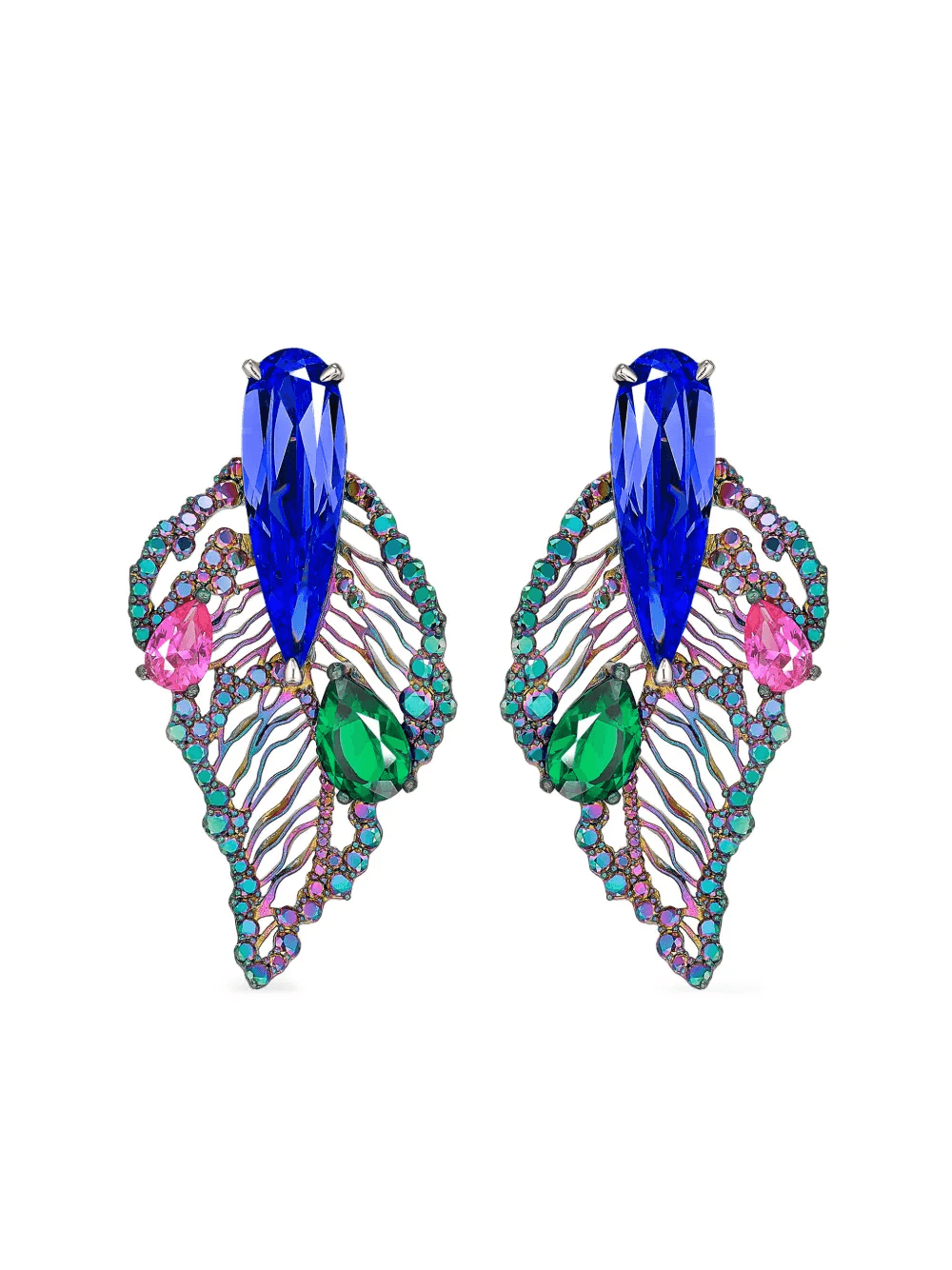 18kt white gold vermeil Rainbow Titan multi-stone earrings - Image 1