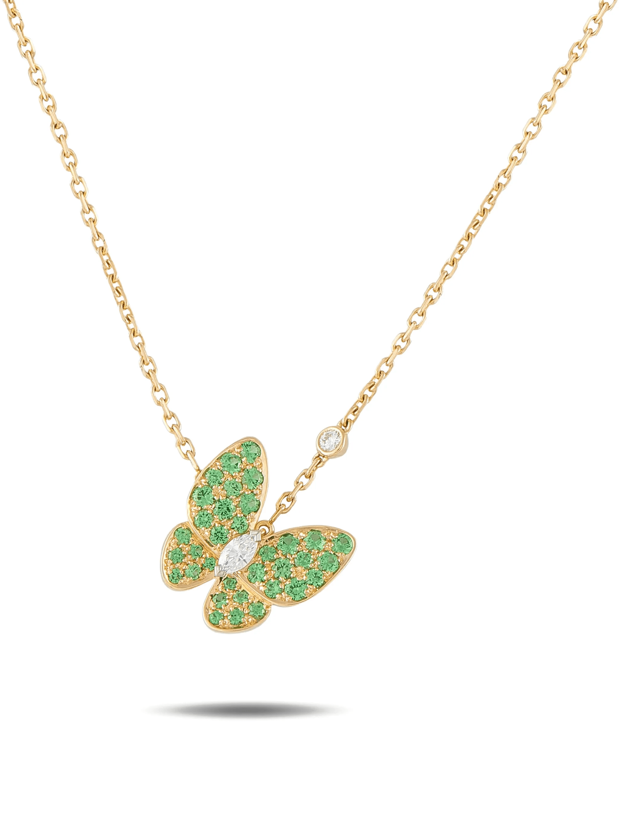 green sapphire and diamond butterfly necklace - Image 1