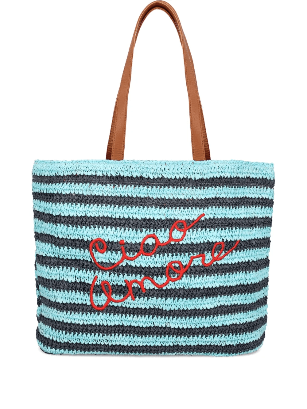 striped-pattern raffia tote bag - Image 1