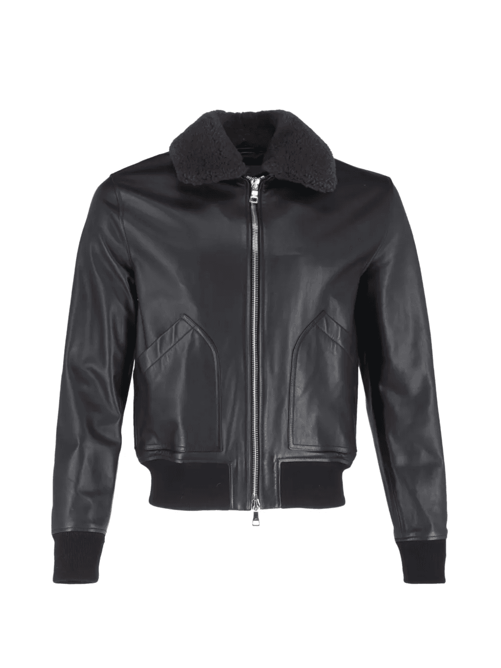 shear-trim zipped leather bomber jacket - Image 1