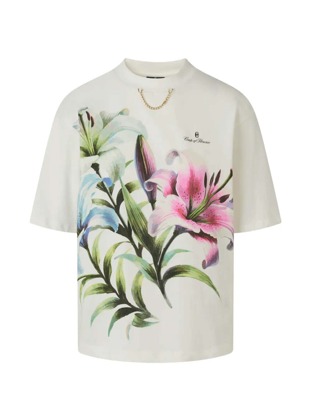 floral-print chain-detail T-shirt - Image 1