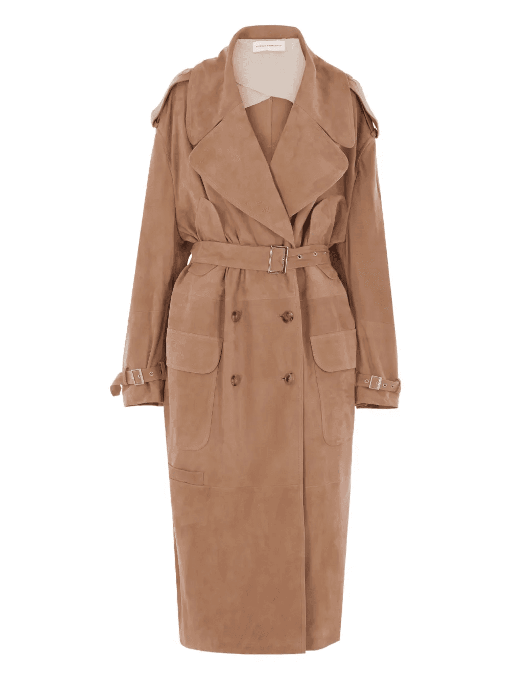 chain-detailed suede trench coat - Image 1
