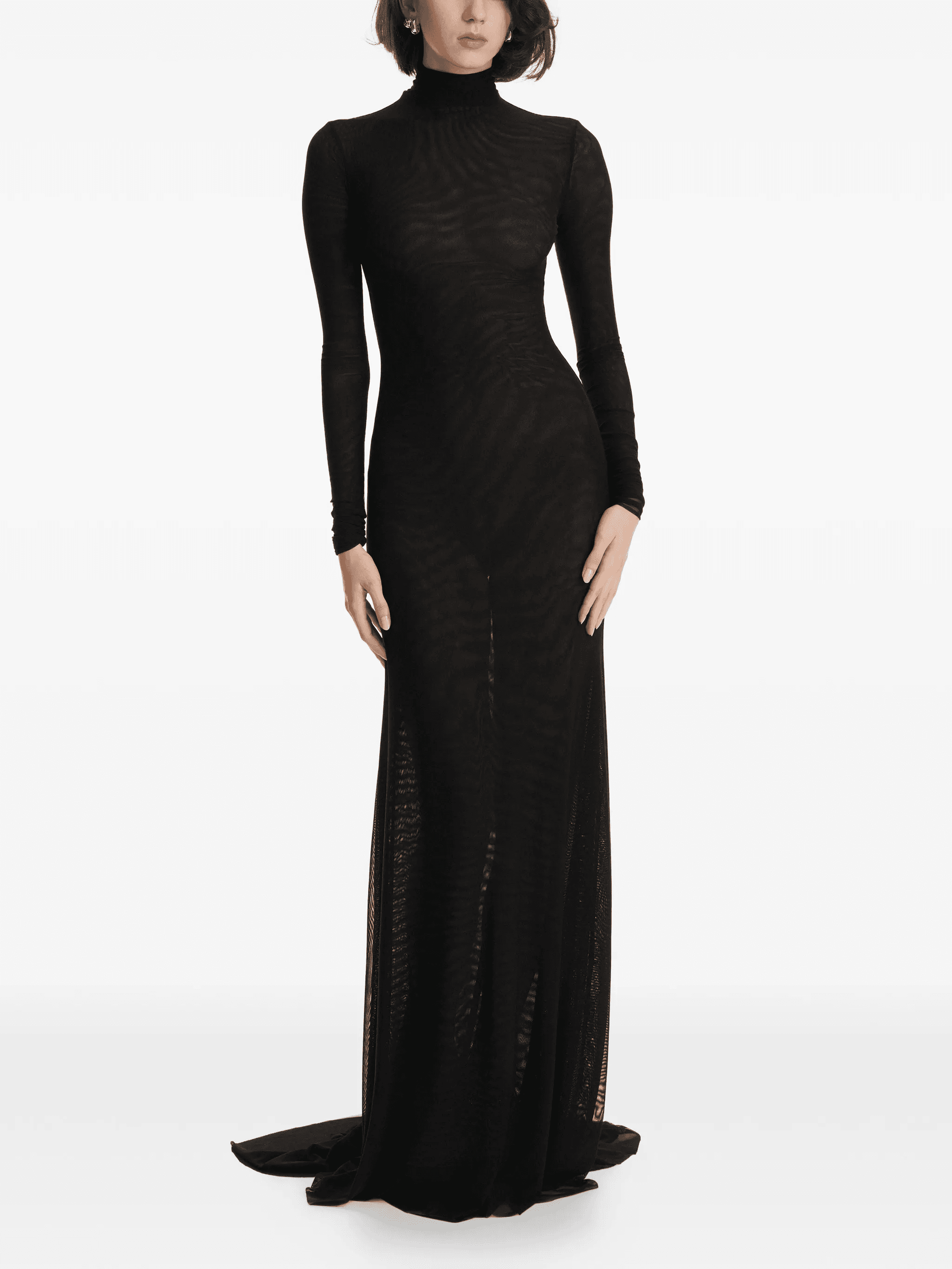 turtleneck long-sleeves mesh maxi dress - Image 1