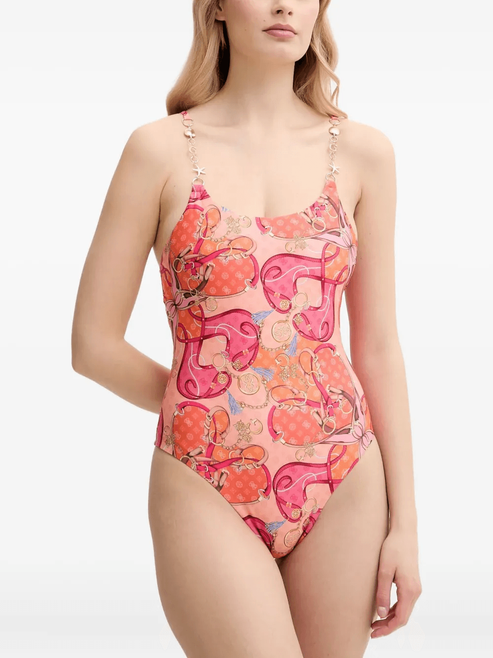 chain-embellished print swimsuit - Image 1
