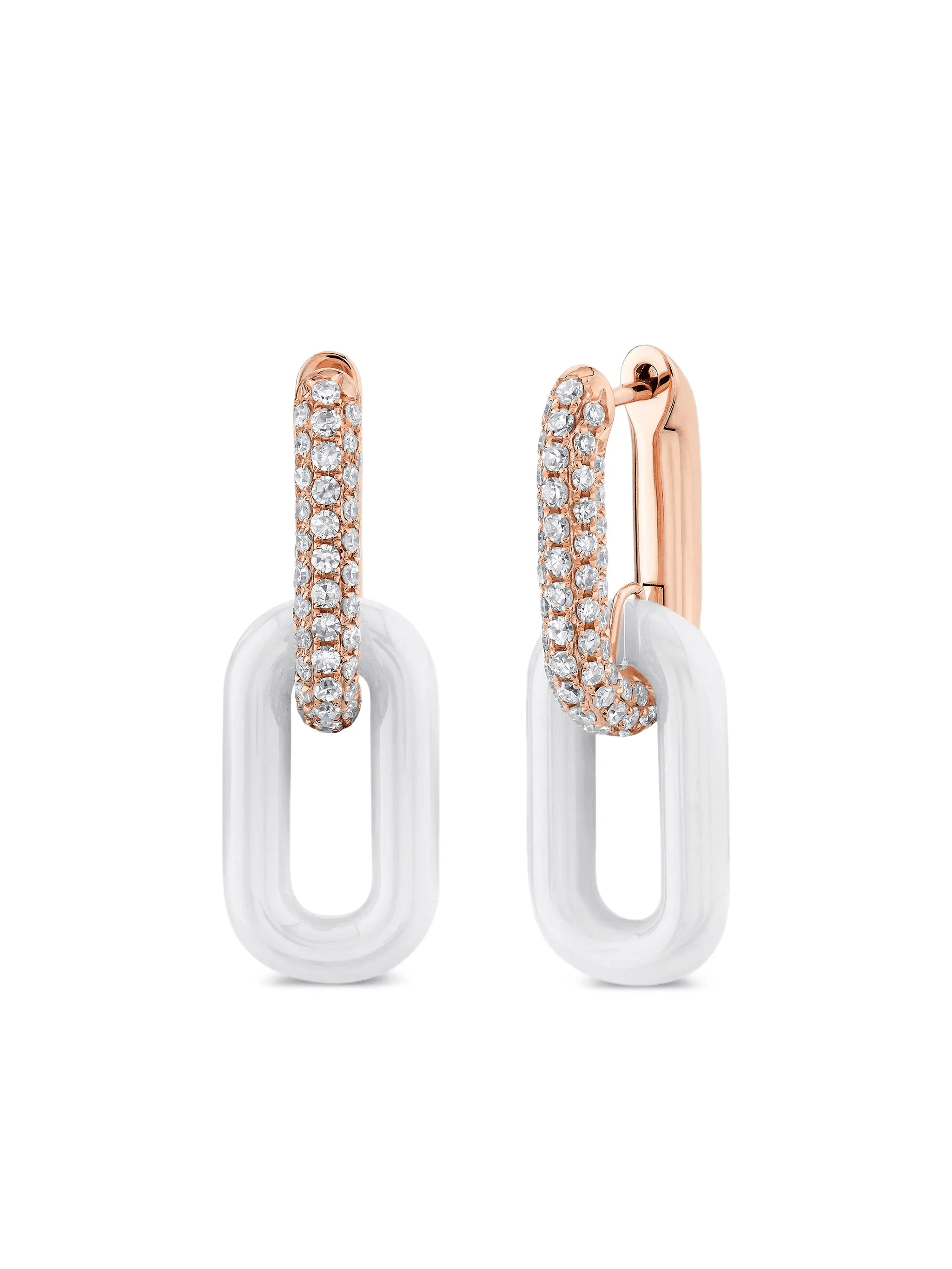 18K rose gold cable-link diamond earrings - Image 1