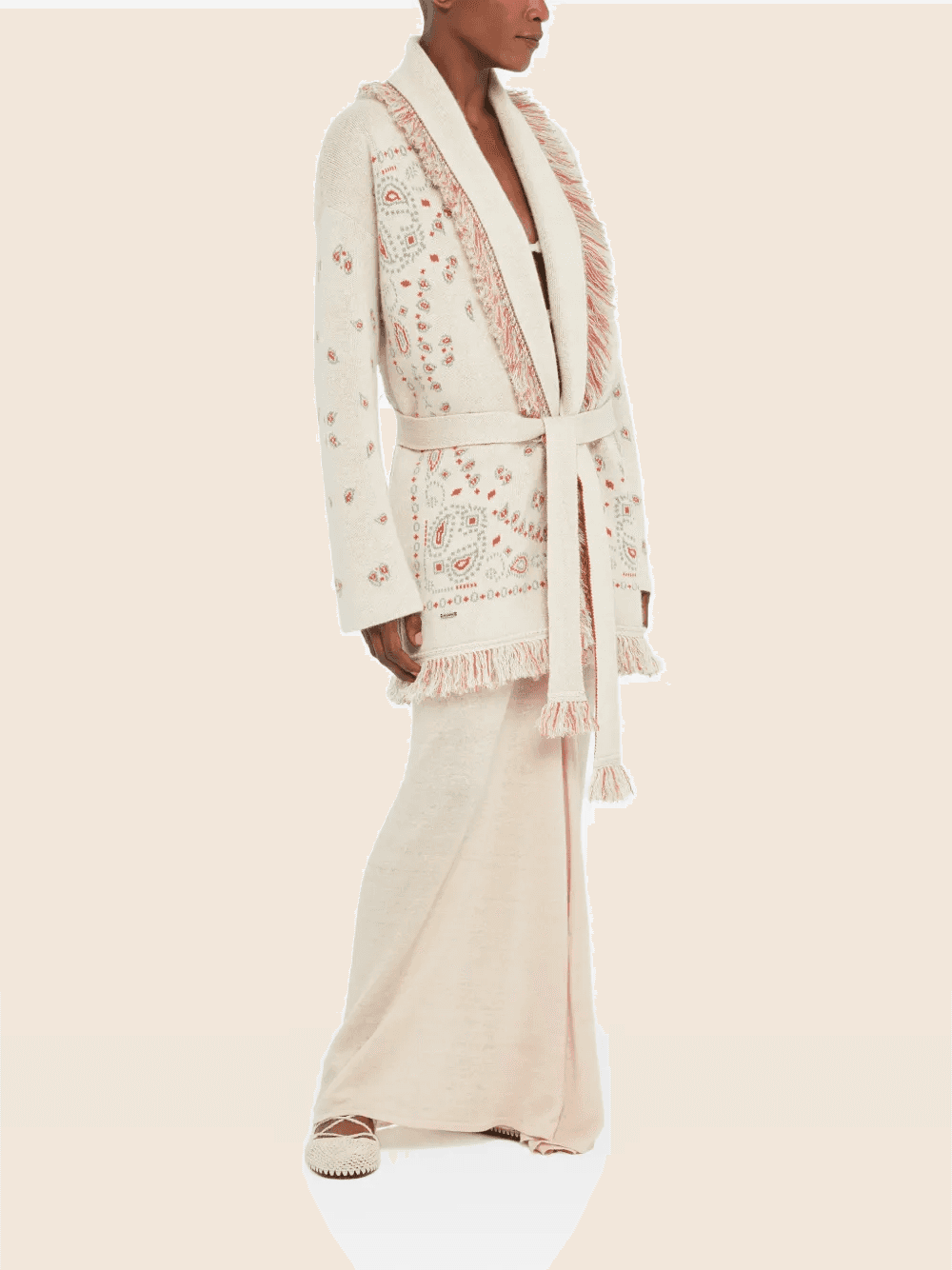 bandana jacquard fringed cardi-coat - Image 1