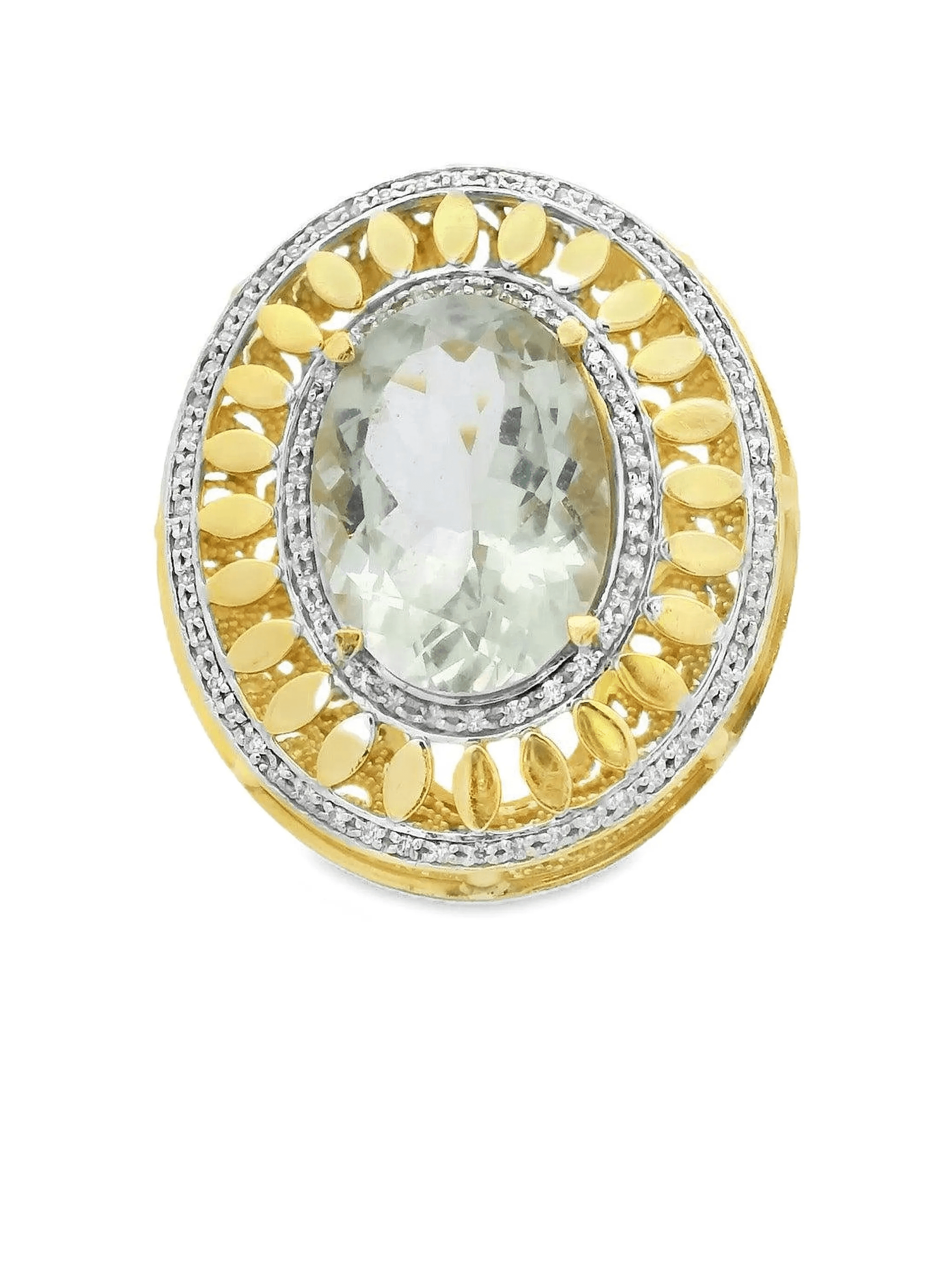 18K yellow gold quartz and diamond ring - Image 1