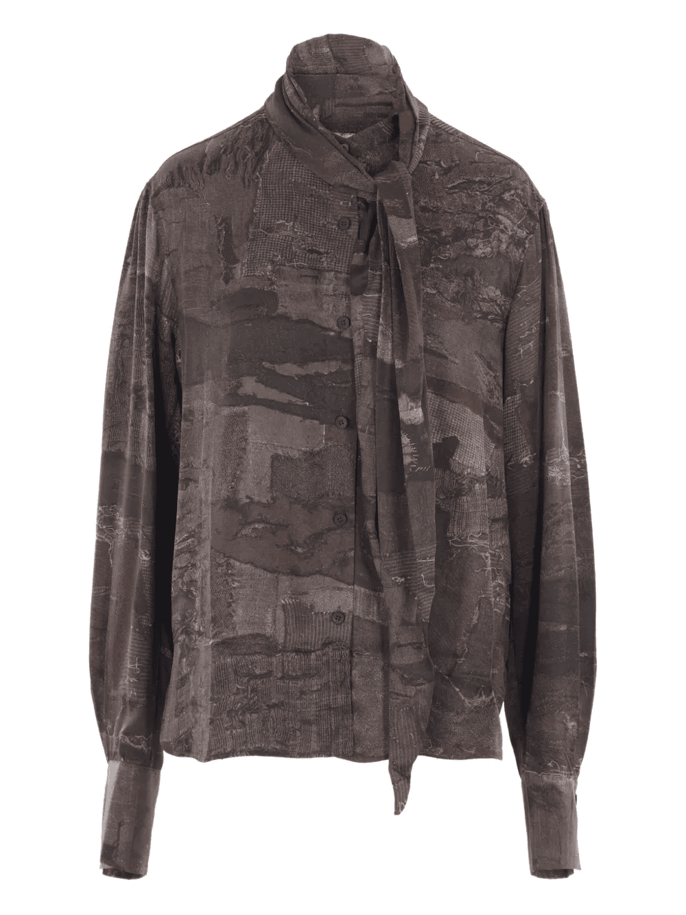 patchwork-print tie-neck shirt - Image 1