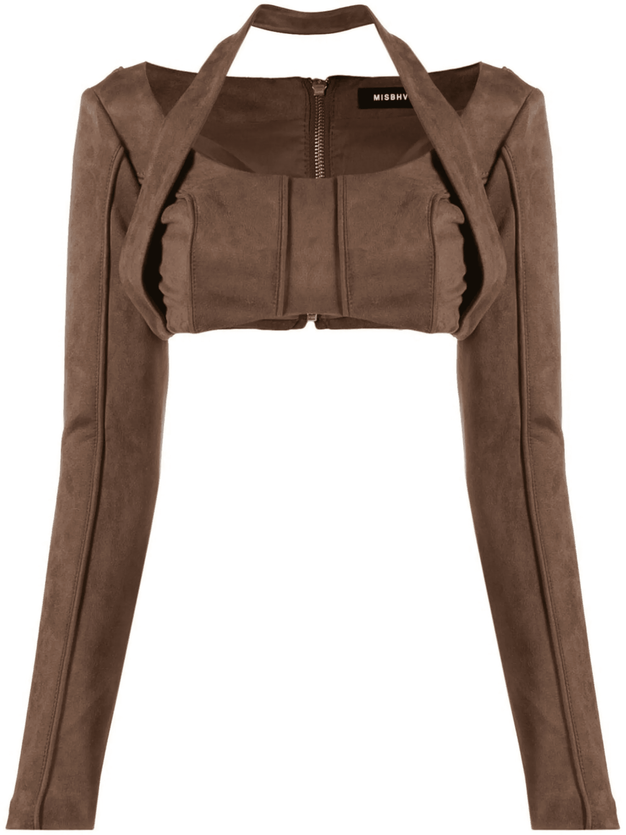 faux-suede long-sleeved crop top - Image 1
