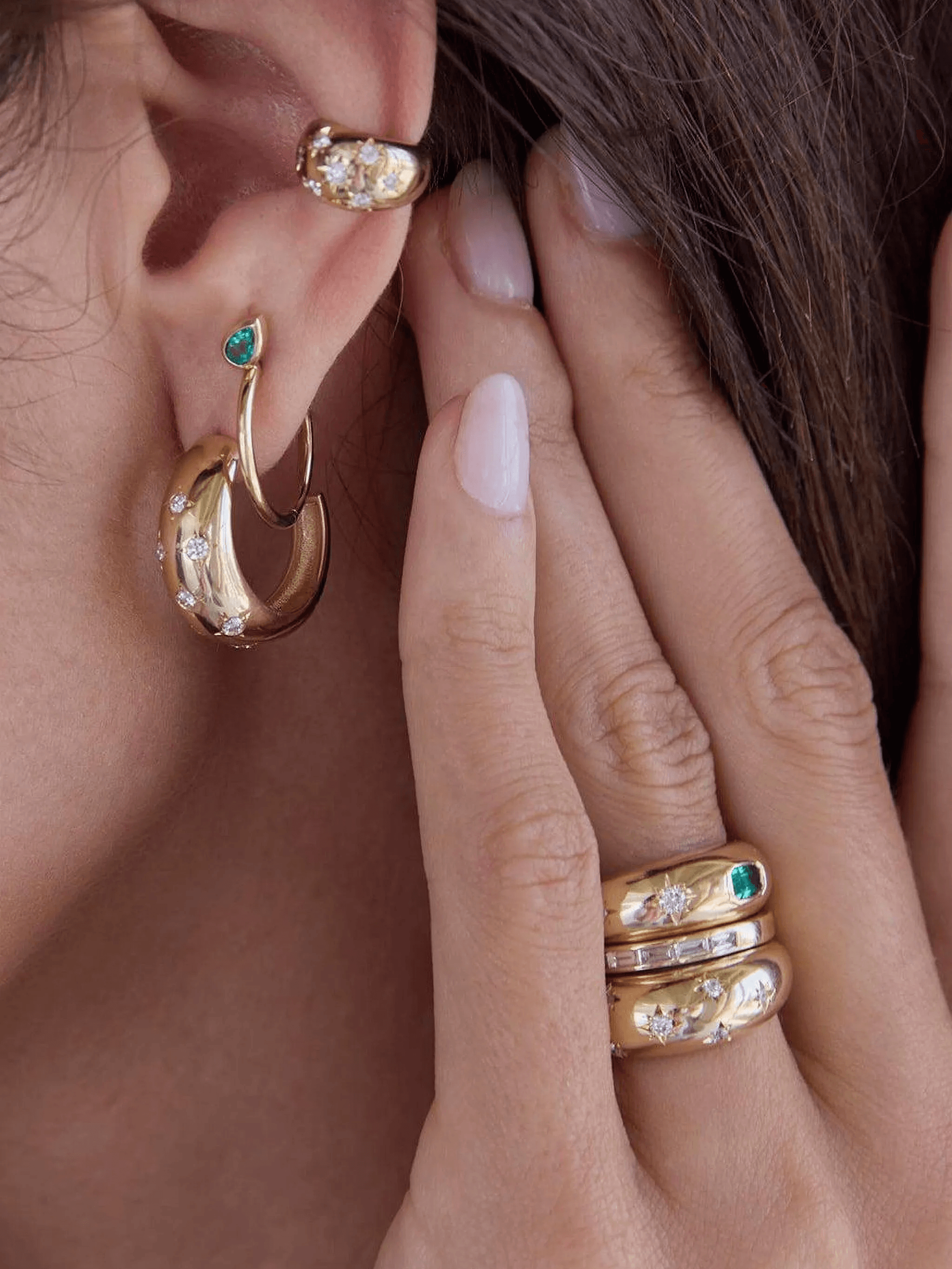 14K yellow gold Diamond Star Hoop earrings - Image 1