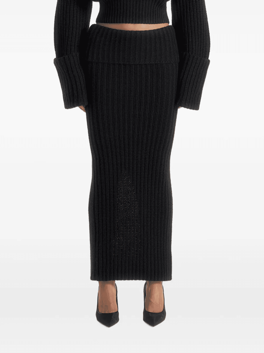Lyra foldover-waist knit black maxi skirt - Image 1