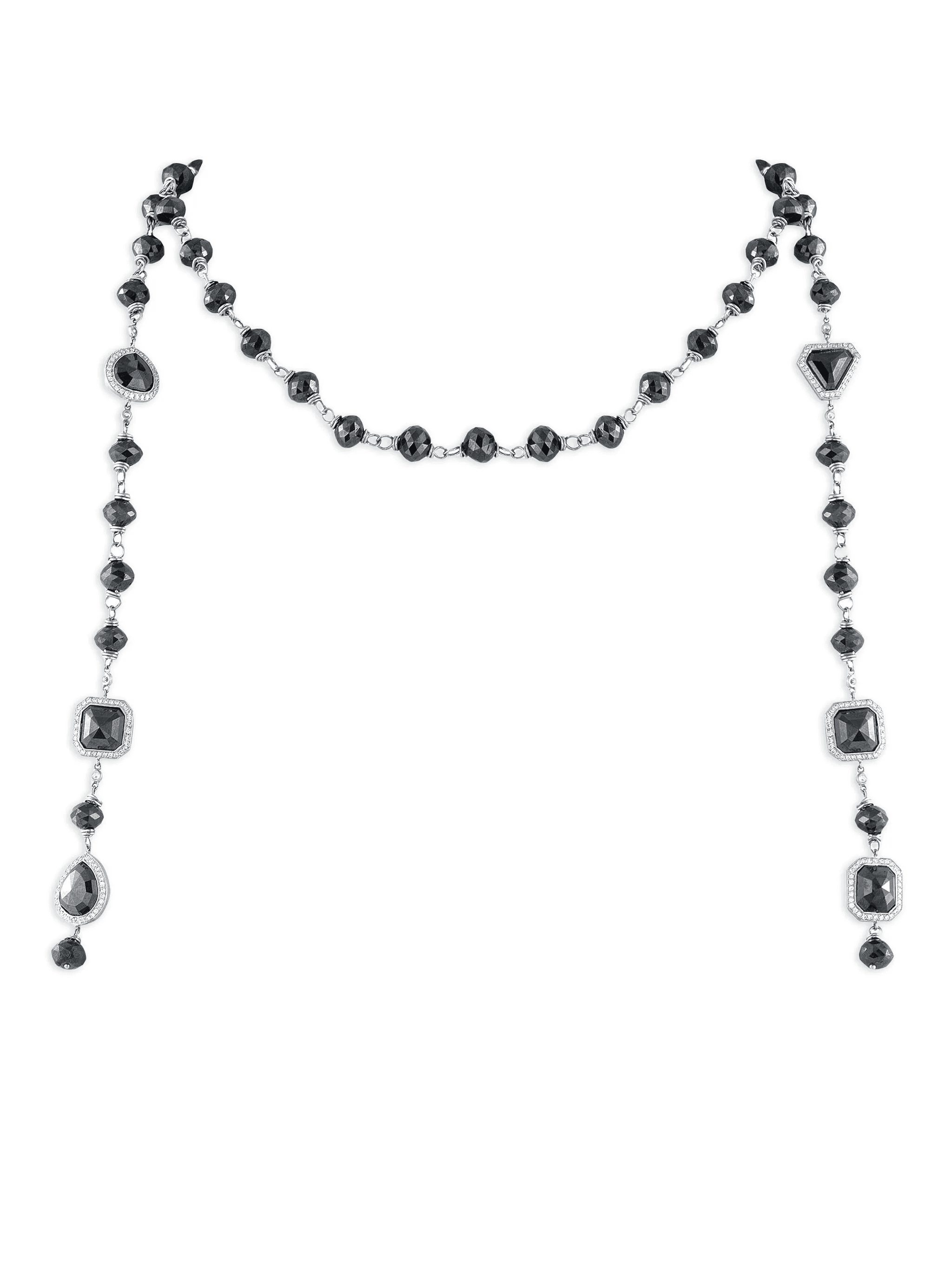 platinum Lariat black and white diamonds necklace - Image 1
