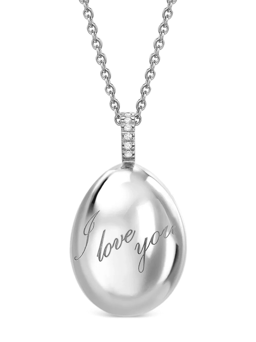 18kt white gold Fabergé Essence I Love You Egg diamond pendant necklace - Image 1