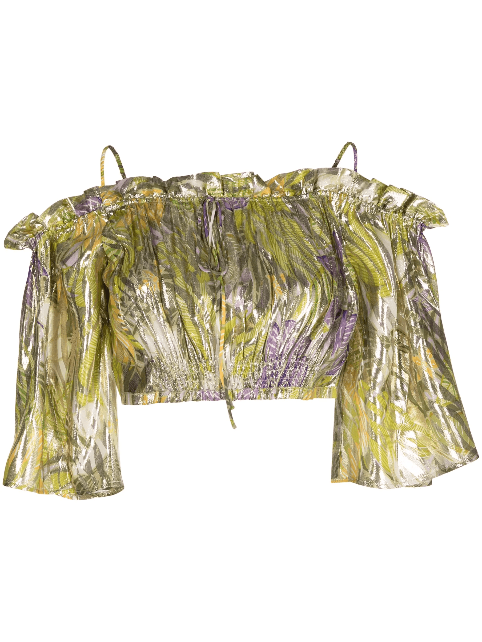 metallic printed off-shoulder top - Image 1