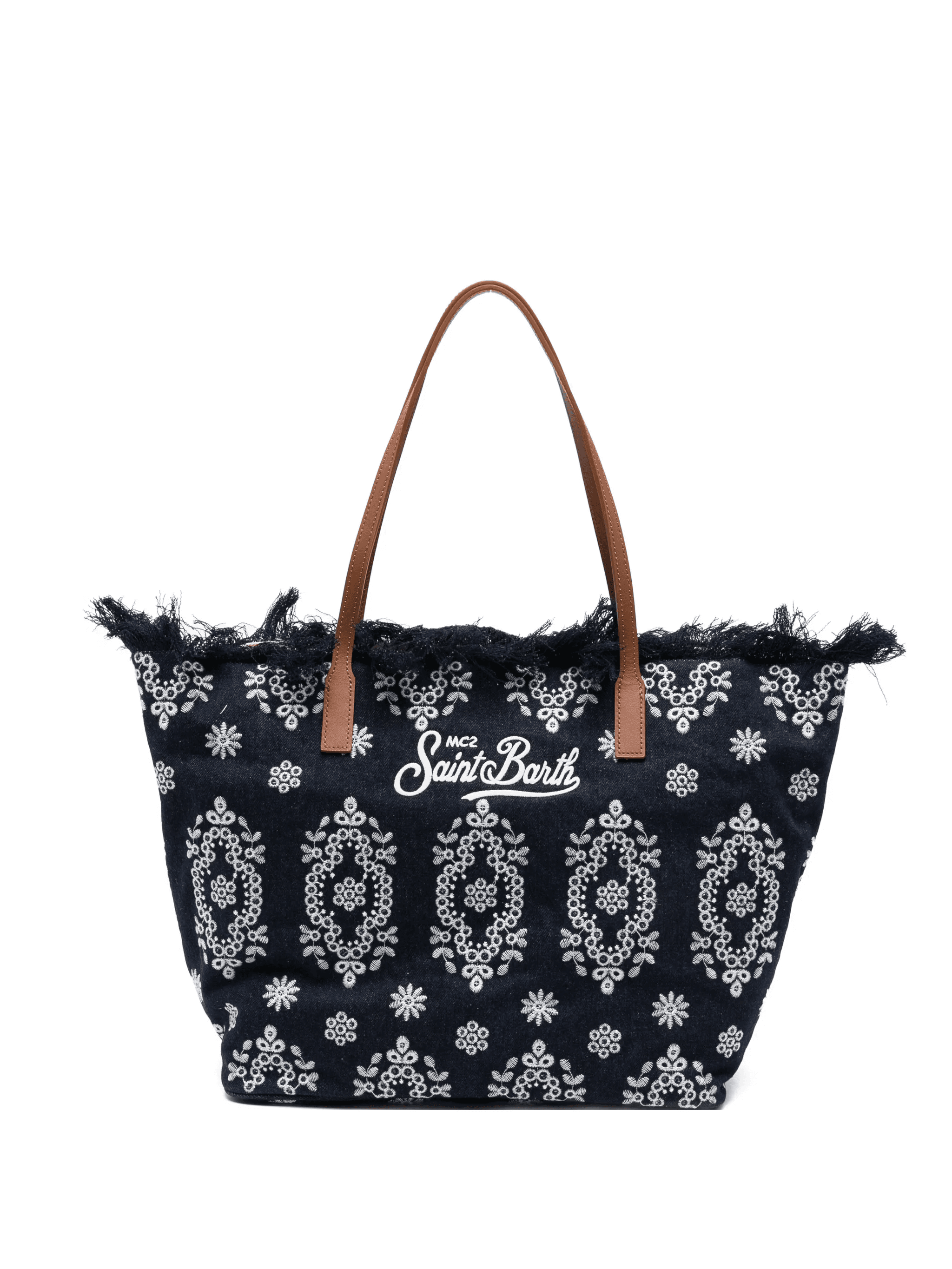 fringed-detail floral-embroidery tote bag - Image 1