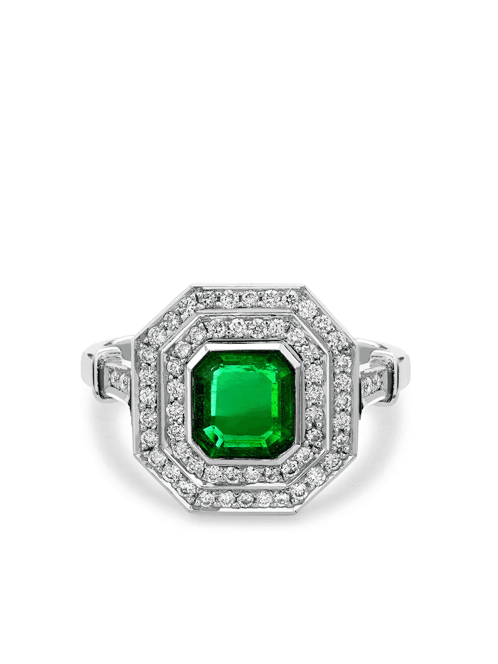 1911-1940 platinum Art Deco emerald and diamond target ring - Image 1