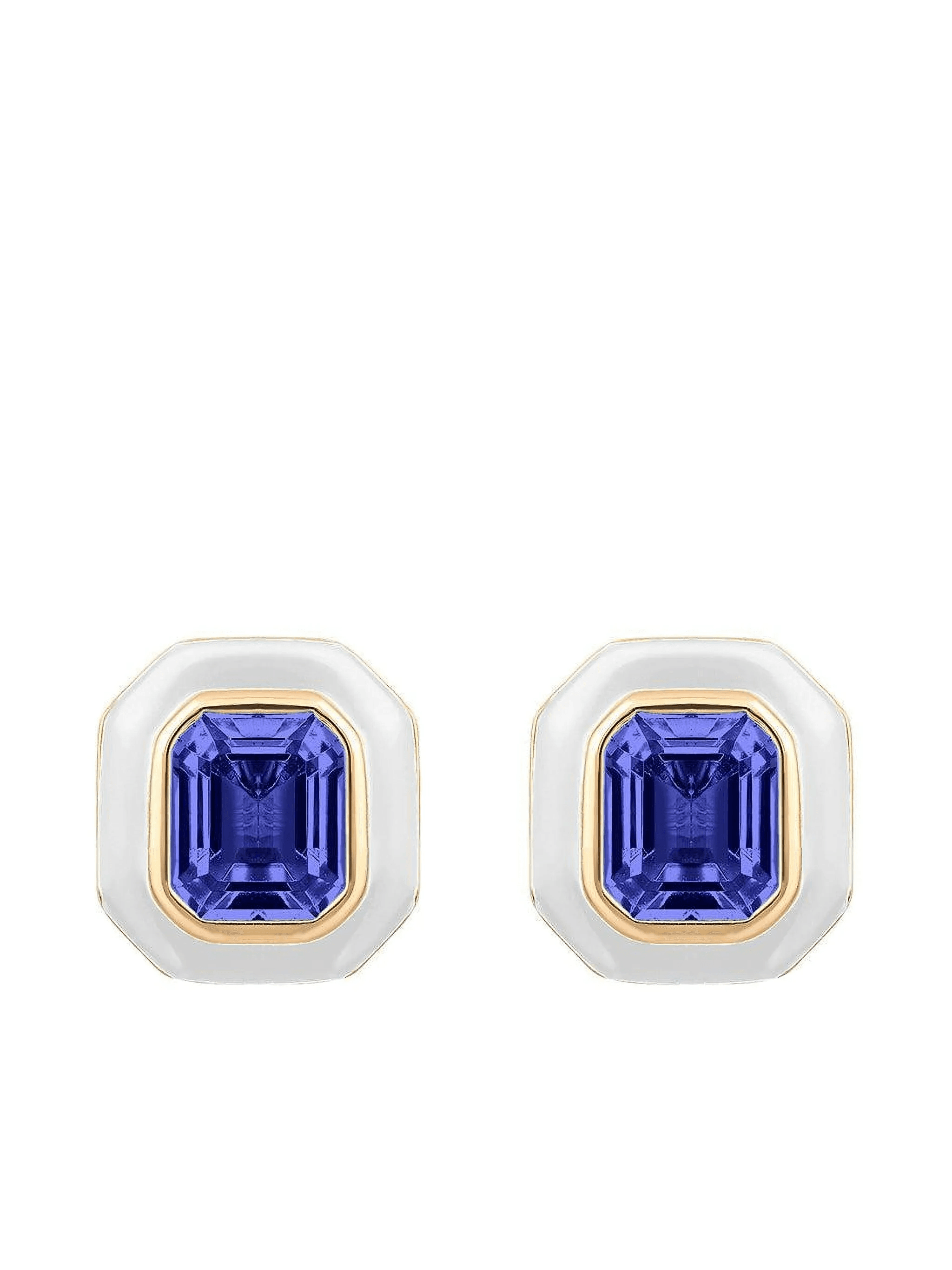 18K yellow gold square-cut tanzanite earrings - Image 1