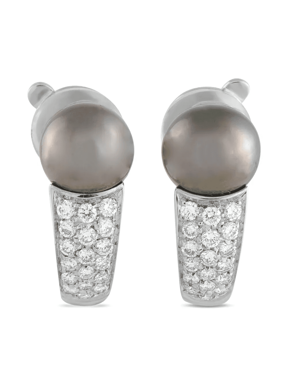 18K white gold diamond and black pearl clip-on earrings - Image 1