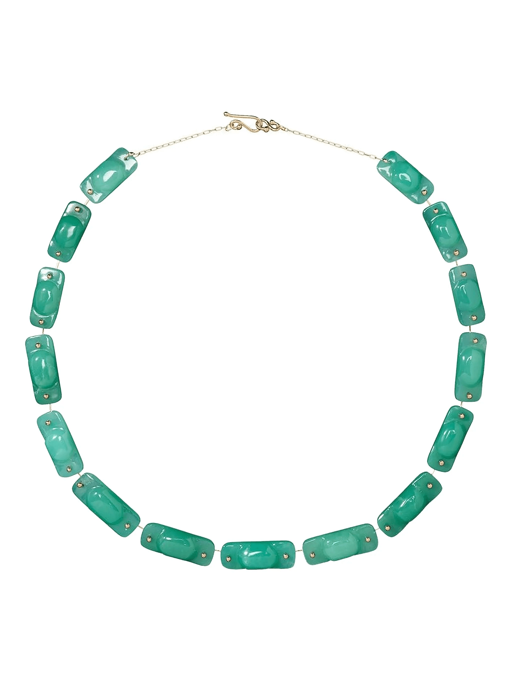 18K yellow gold Tiles chrysoprase necklace - Image 1