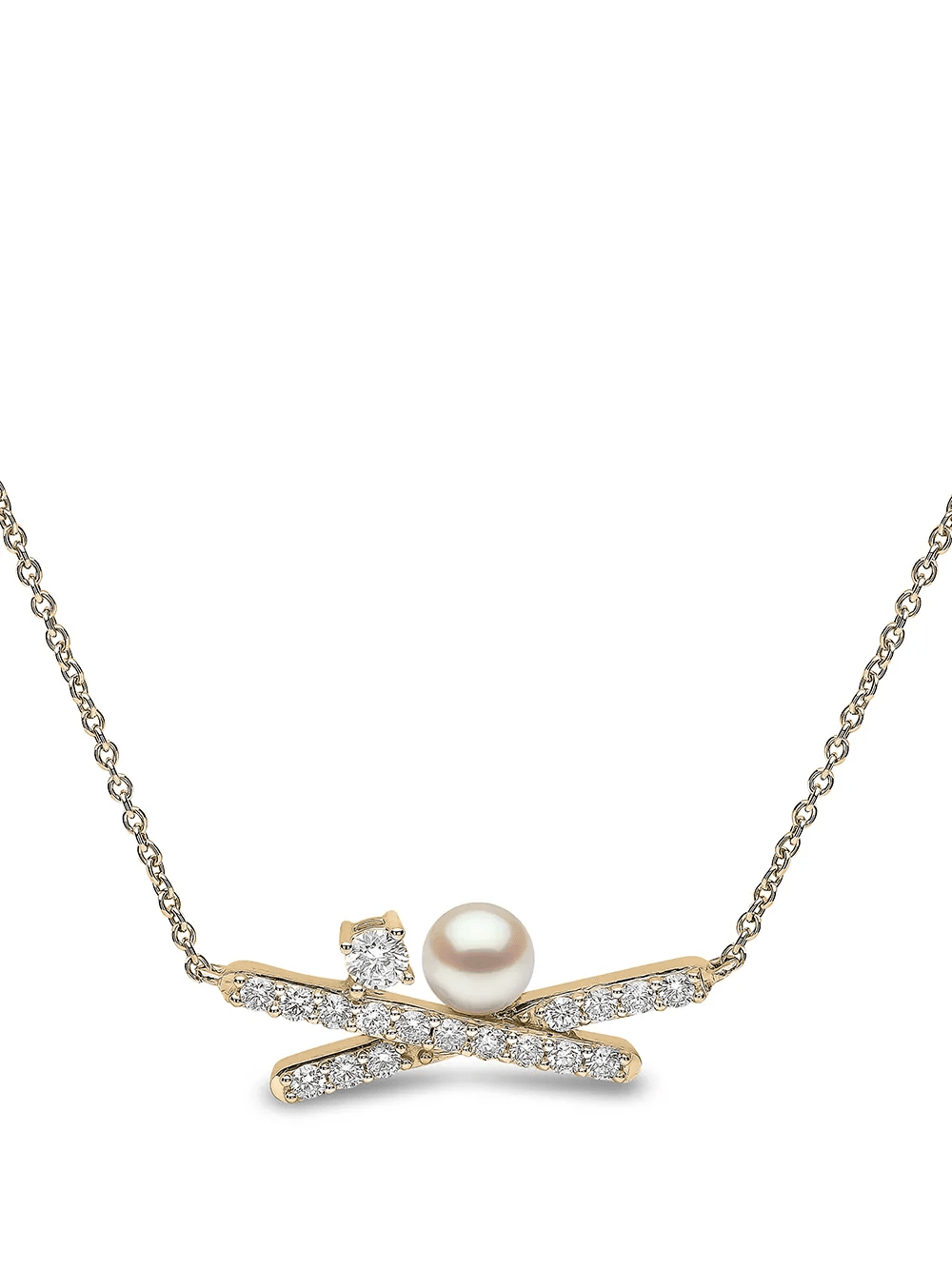 18kt yellow gold Sleek Akoya pearl diamond necklace - Image 1