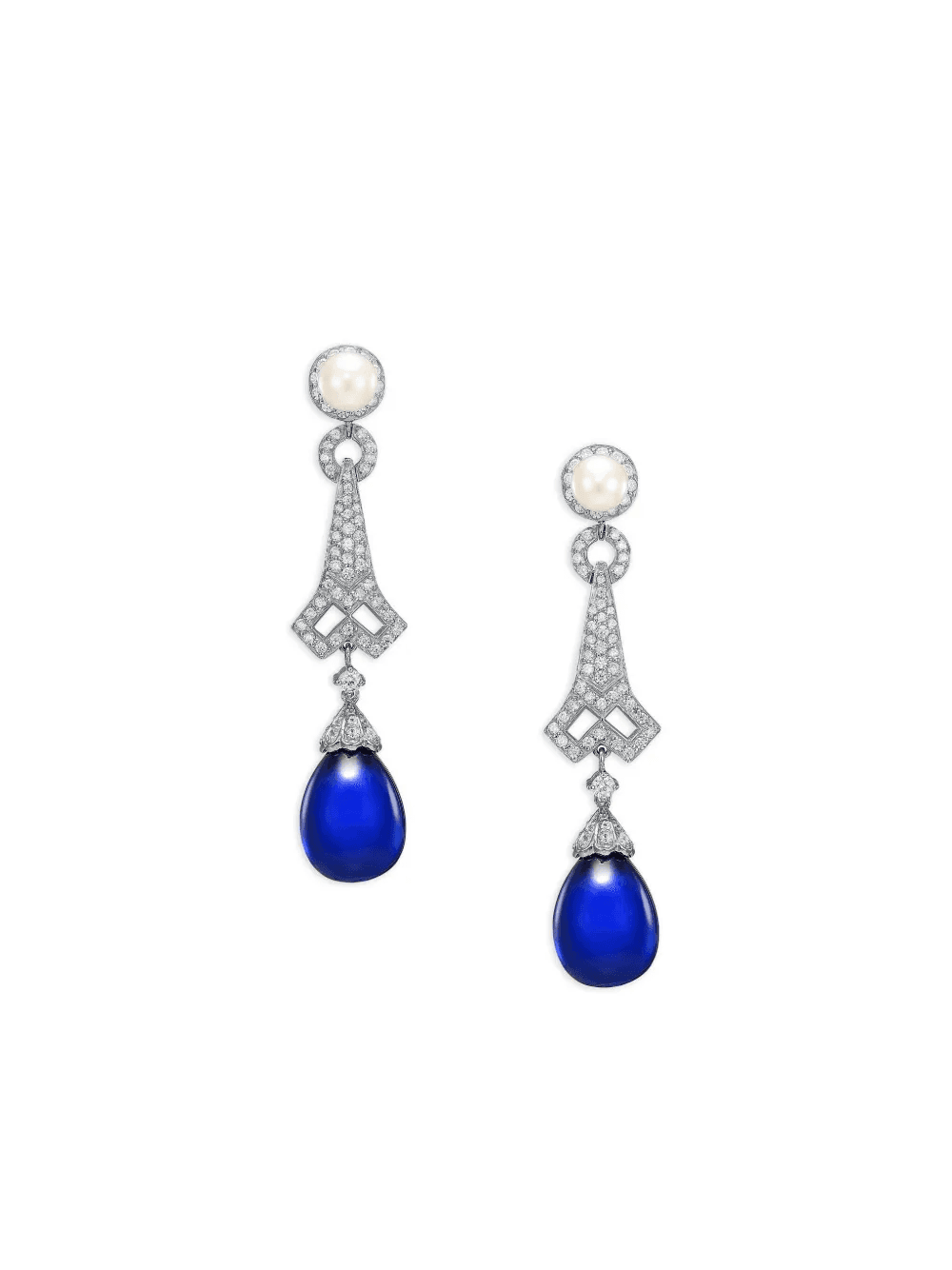 Lattice 14K white gold blue sapphire and white diamond earrings - Image 1