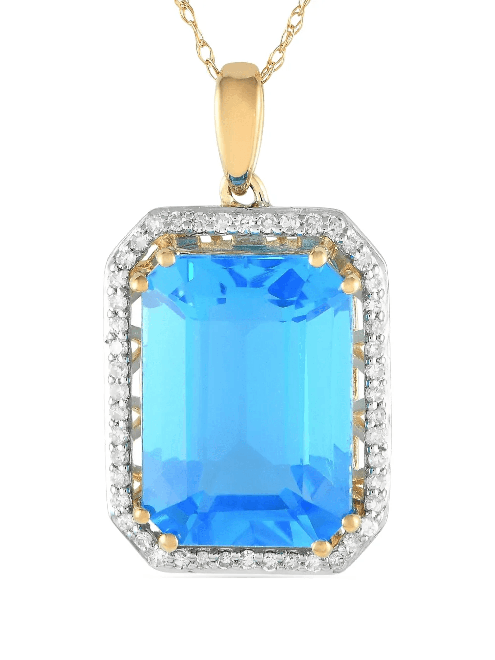 14kt yellow gold diamond and blue topaz pendant necklace - Image 1