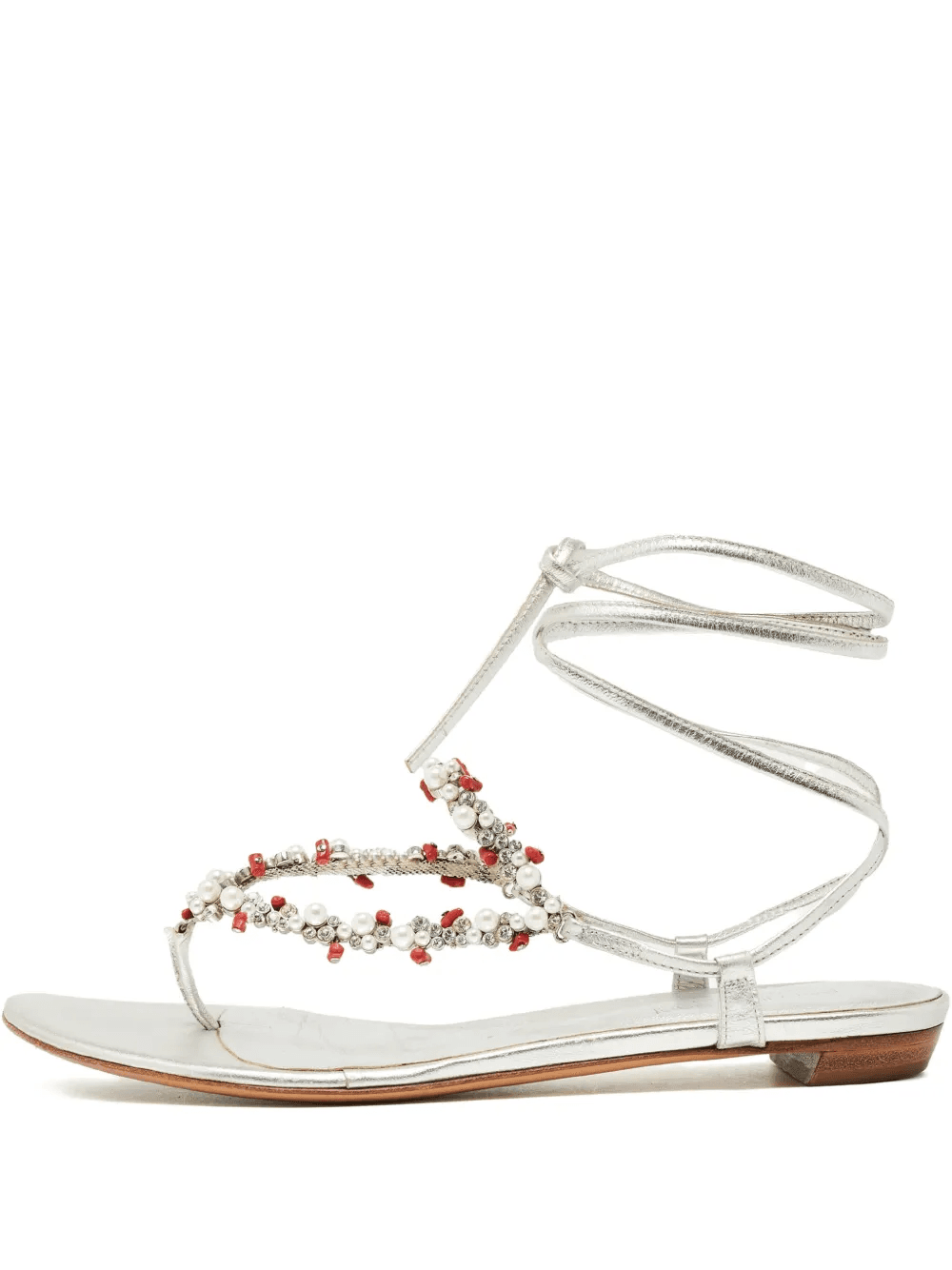 pearl-embellishment leather sandals - Image 1