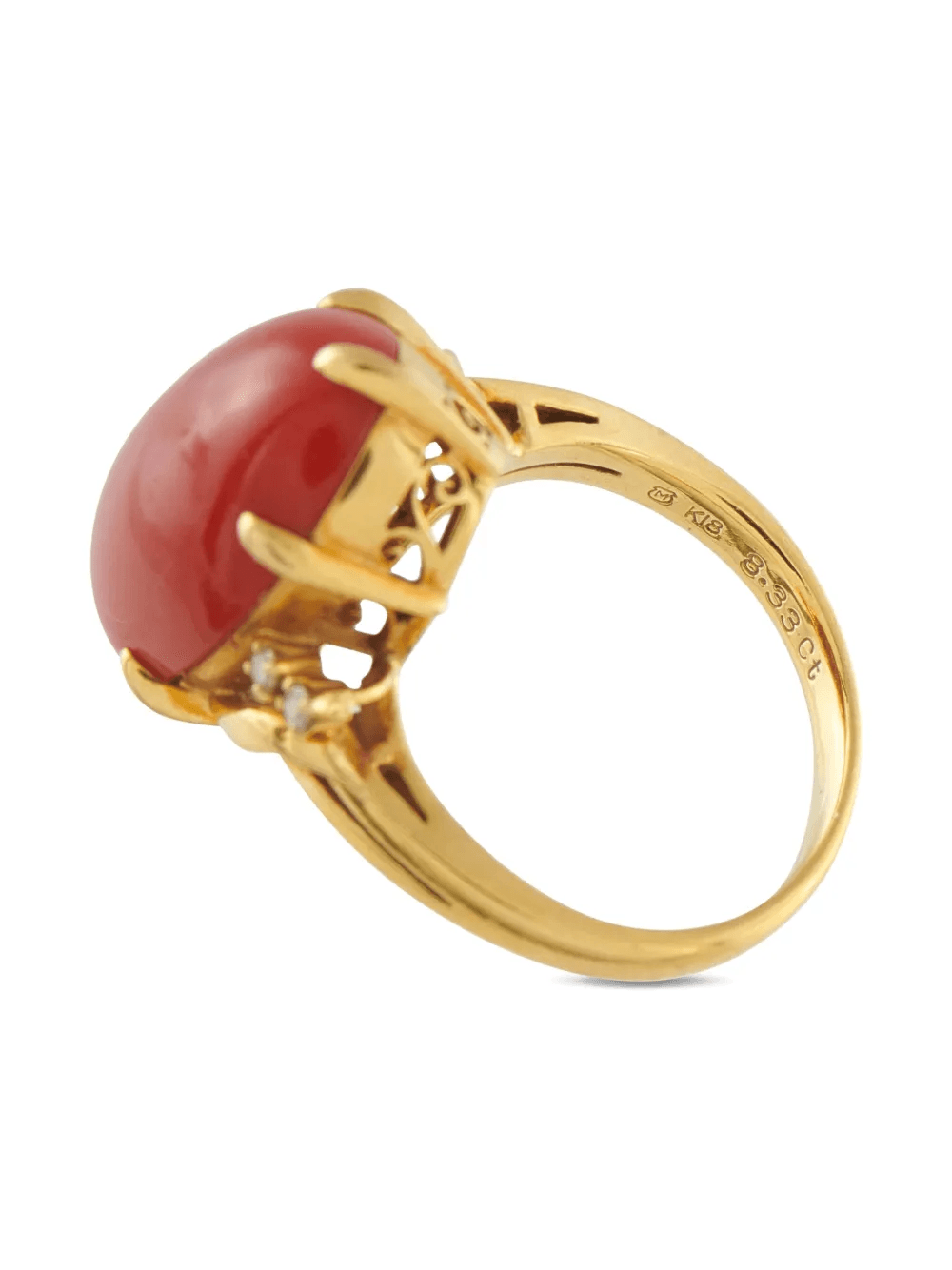 18K yellow gold diamond coral ring - Image 1