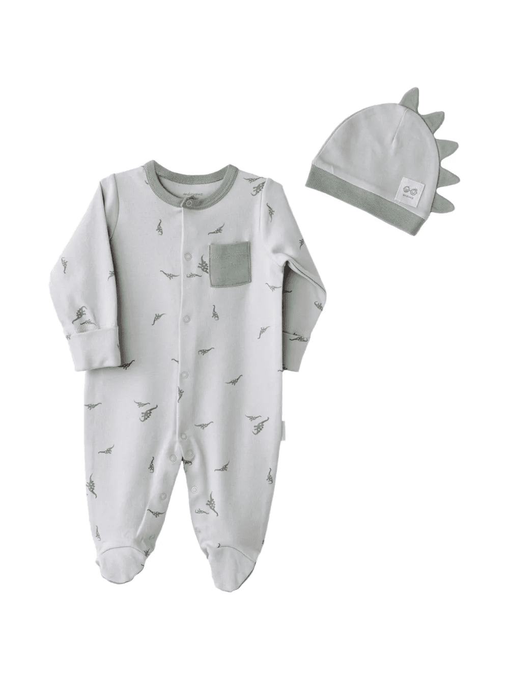 dinosaur-print beanie hat and babygrow set - Image 1