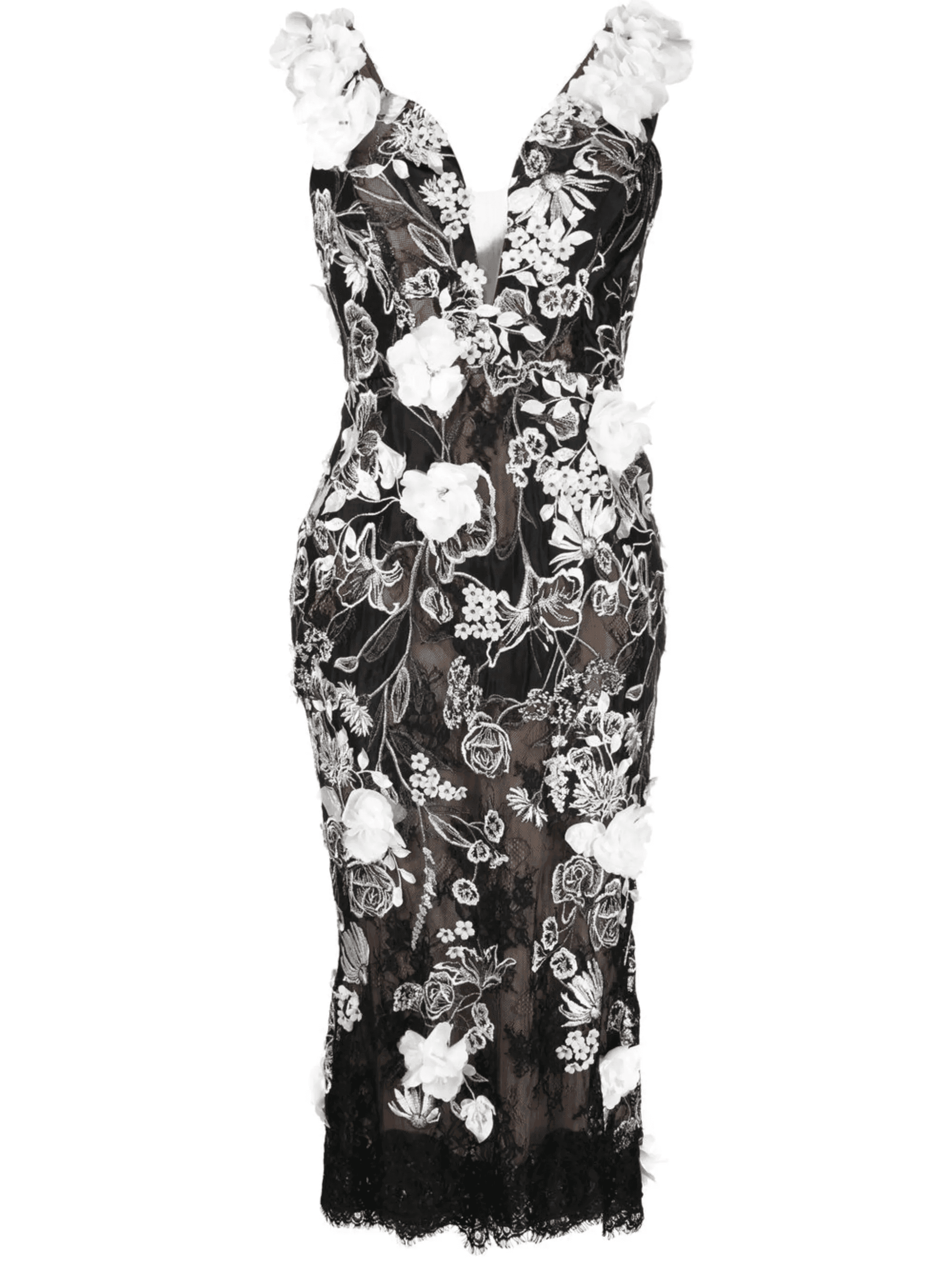 floral-appliqué midi dress - Image 1