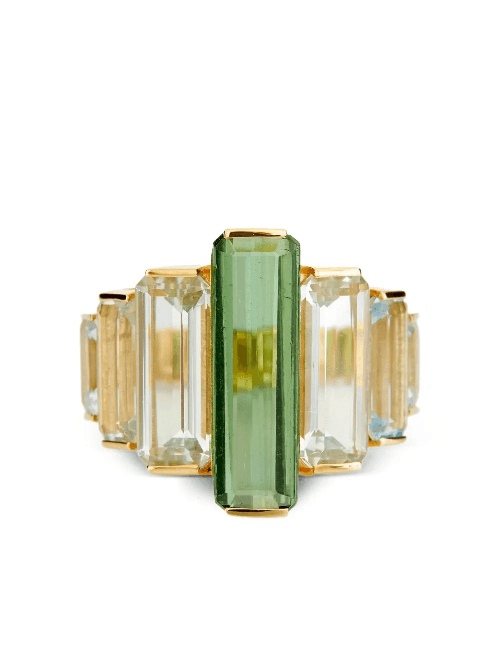 18K yellow gold Rythym tourmaline and aquamarine ring - Image 1