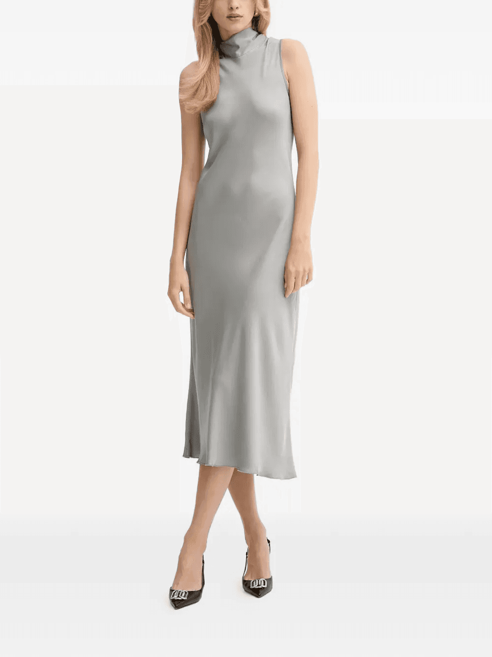 mock-neck satin midi dress - Image 1