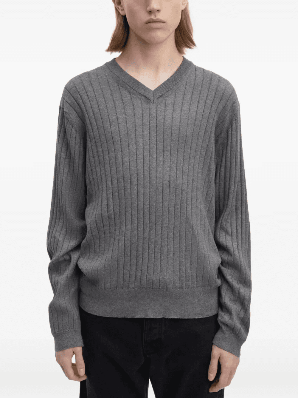 ribbed V-neck sweater - Image 1