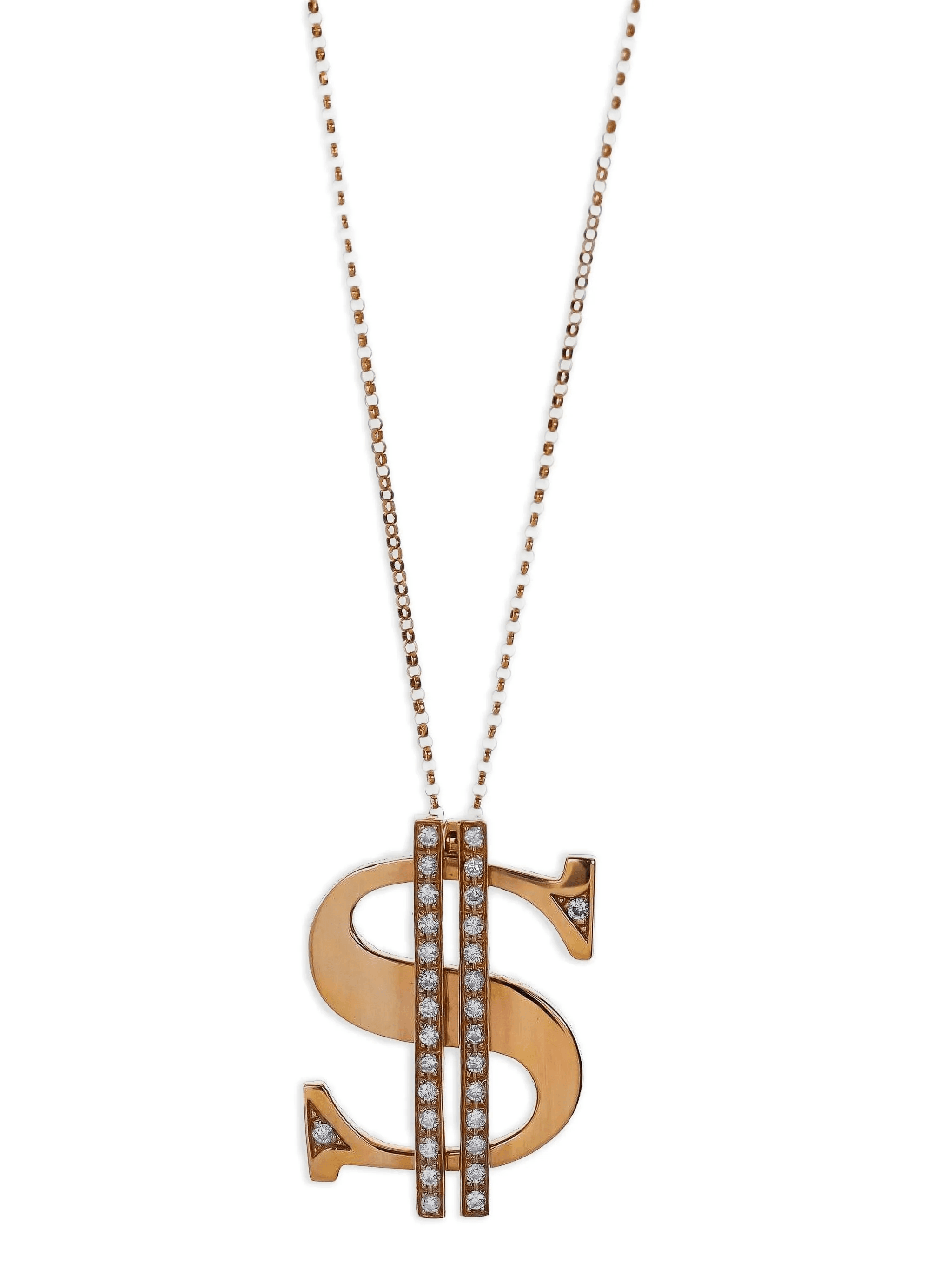 18K yellow gold Dollar Sign diamond necklace - Image 1