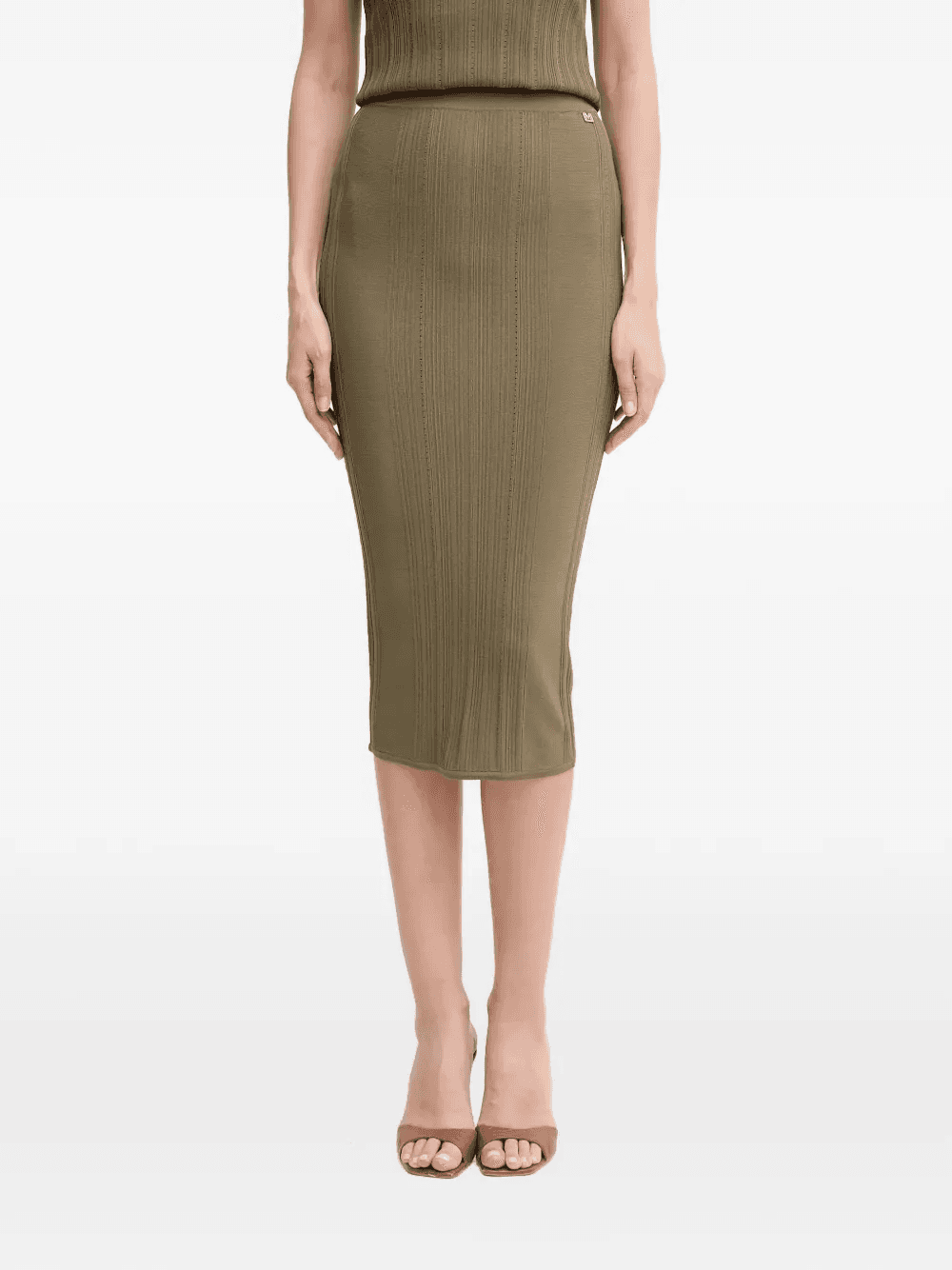 ribbed logo-plaque midi skirt - Image 1